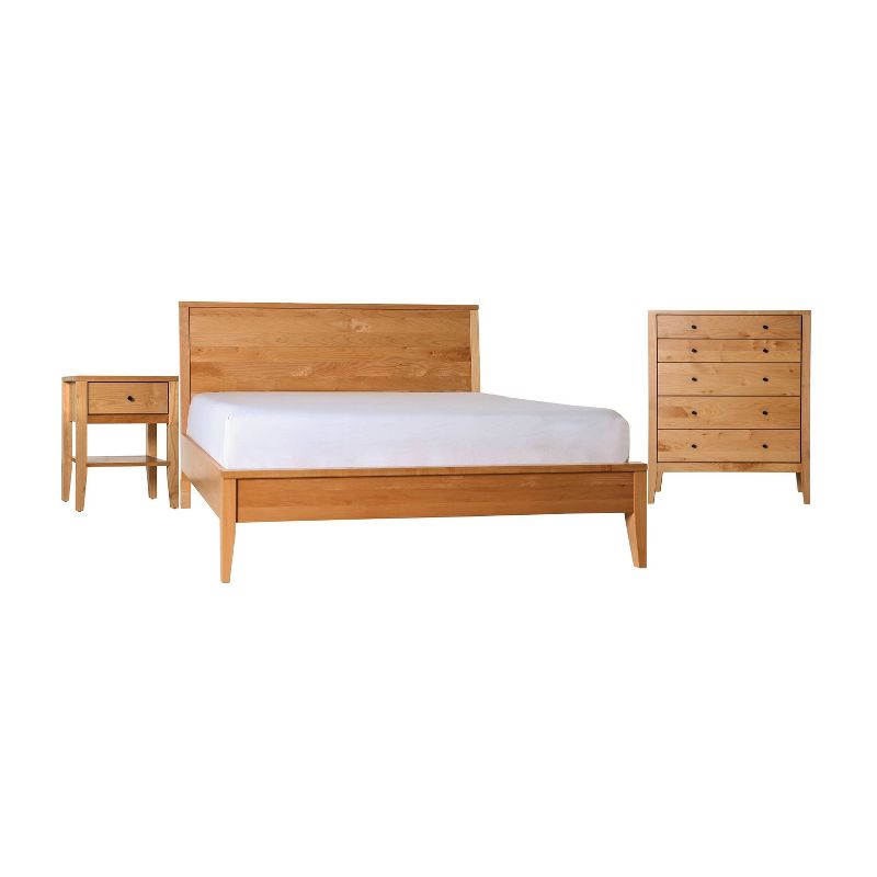 3pc Eastern King Myandra Solid Maple Wood Bedroom Set with 5 Drawer Chest Oak - HOMES: Inside + Out