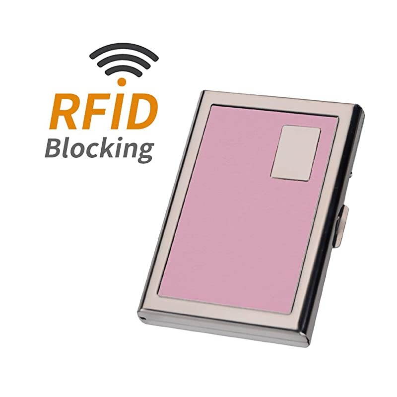 Credit Card Holder Metal Wallet Stainless Steel and Pu Leather Credit Card Protector Case (pink)