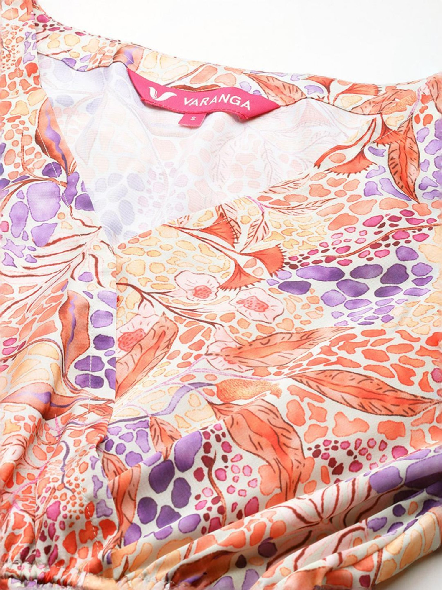 Varanga Beige Floral Print Top Pant Set