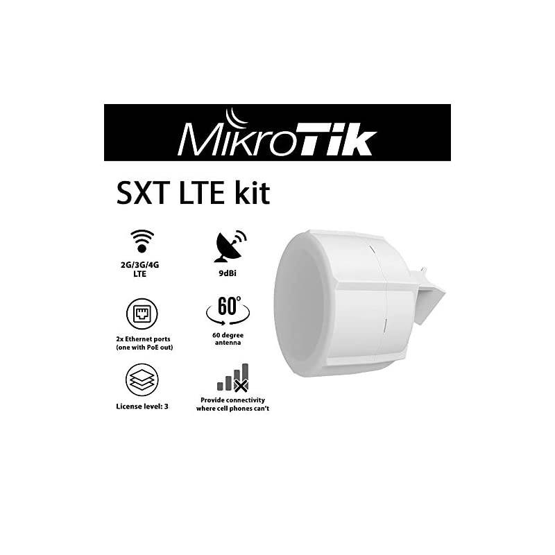 SXT LTE kit-US SXT 3G/4G/LTE CPE, 10.5dBi 60 degree antenna, 2x Ethernet ports (one with PoE out), two SIM, 650MHz CPU, 64MB RAM
