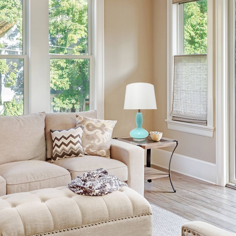 Glass Dollop Seafoam Table Lamp with Fabric Shade White - Lalia Home