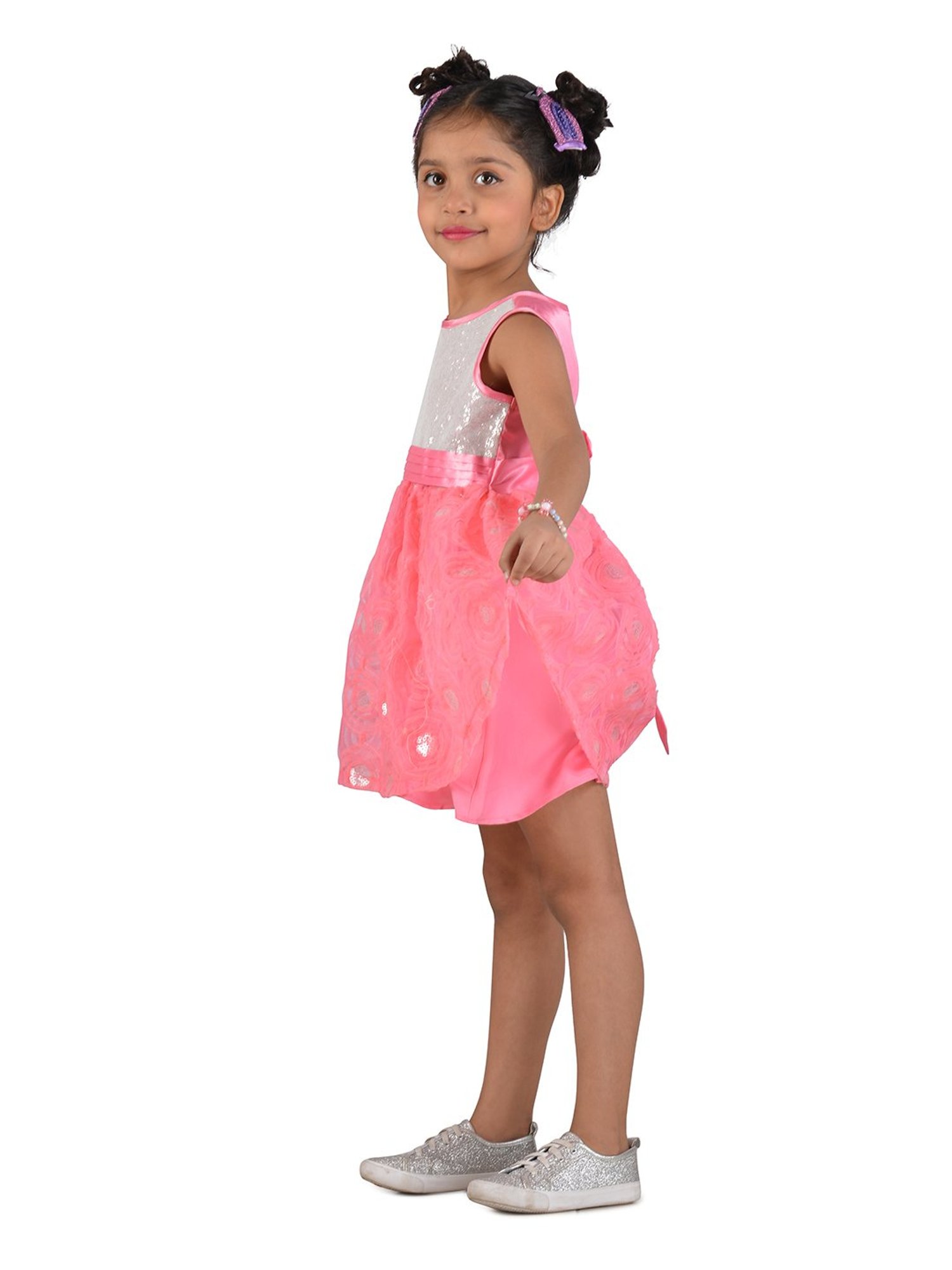 KidsDew White & Pink Sequence Dress