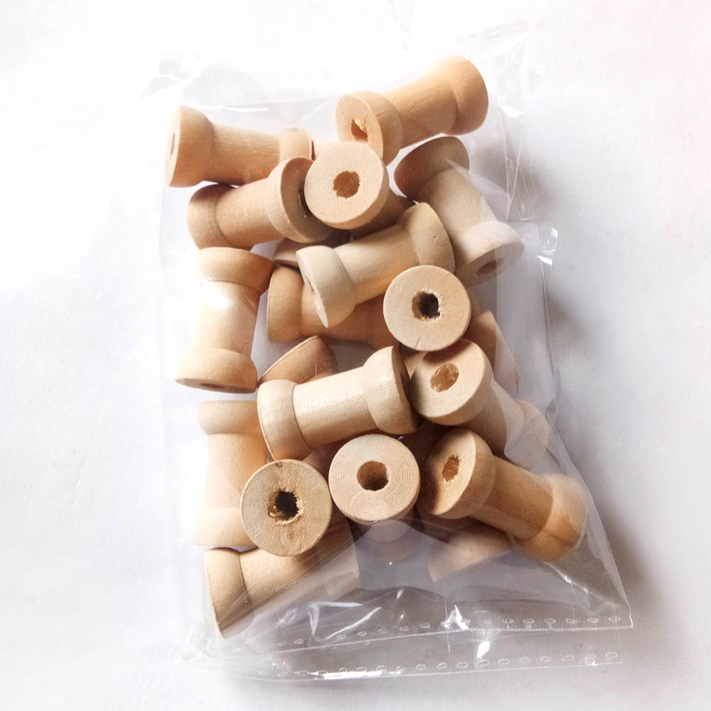 20Pcs Vintage Style Empyty Wooden Bobbins Spools Reels Organizer for Sewing Ribbons Twine Wood Crafts Tools Thread Wire