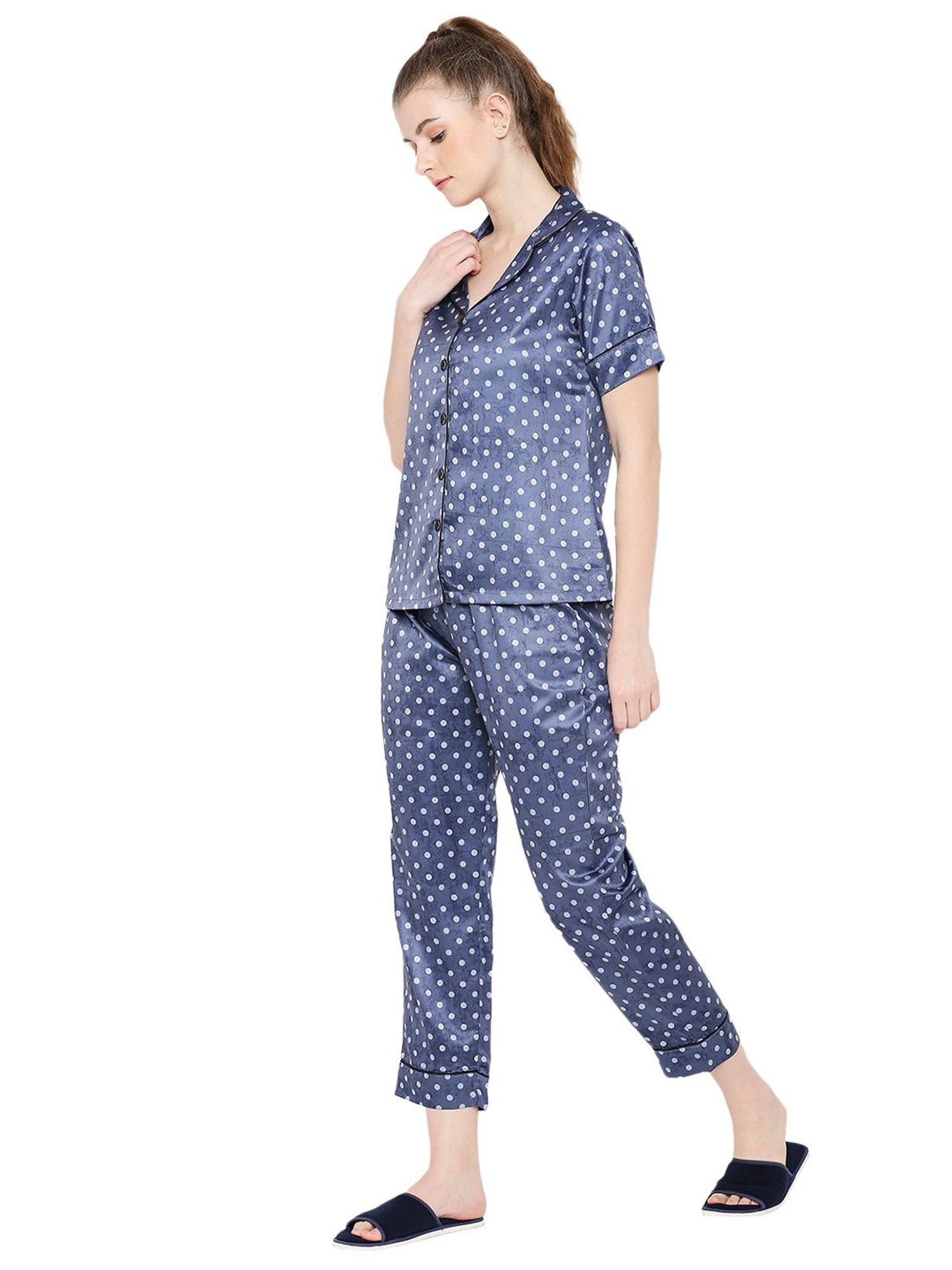 Smarty Pants Blue Satin Print Shirt With Pyjamas