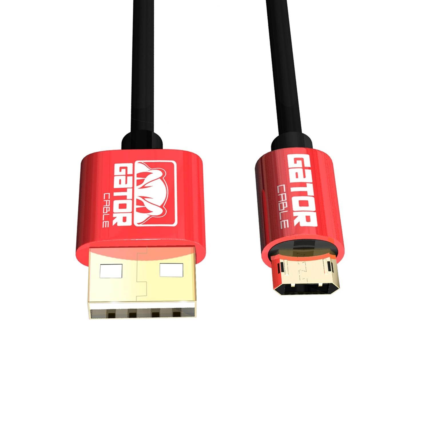 GATOR CABLE Android Reversible MICRO-USB 2.0 cable - Male to Male (A to Micro B) - RED - 10 FT - Gold Plated Connectors - Cable Cord Charger Sync Data For Samsung S4 S6 S7 Note 4 5 HTC LG
