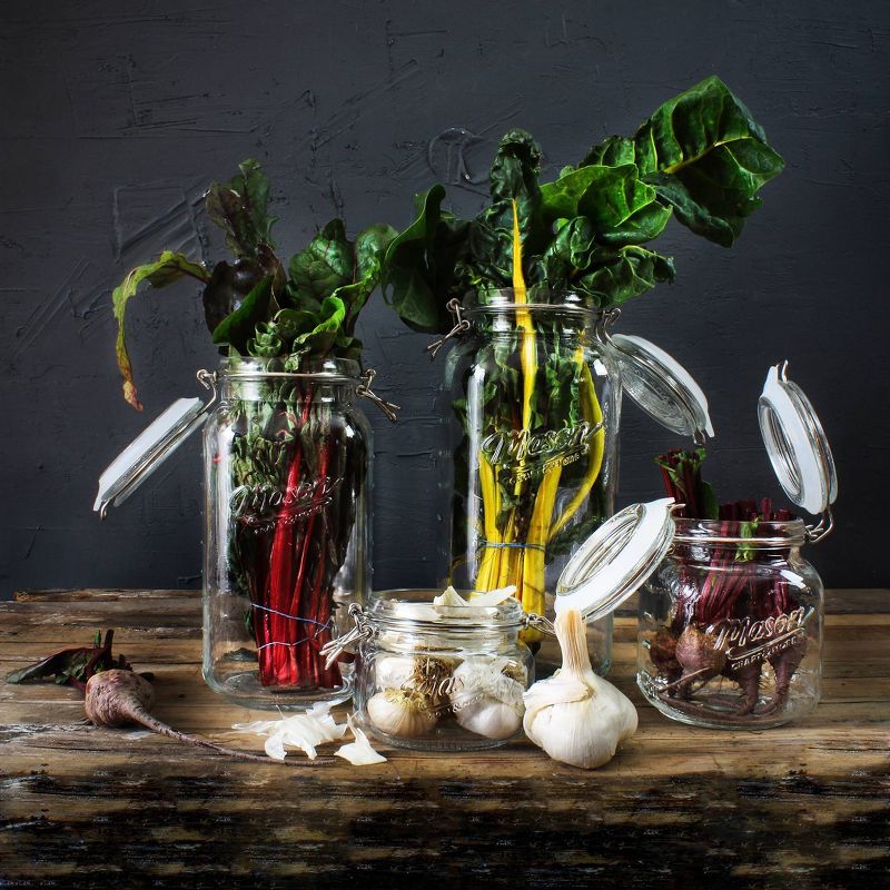 Grant Howard 51091 102 Ounce Classic Wide Mouthed Embossed Glass Mason Storage Jar Storage Container with Airtight Screw On Closing Lid