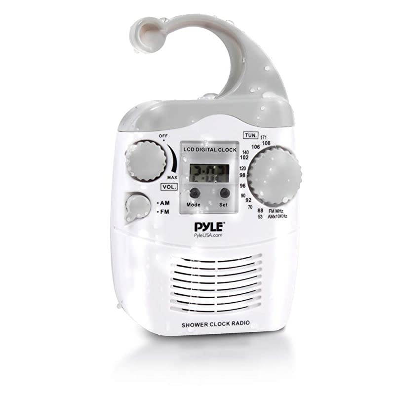 Hanging Waterproof Shower Clock Radio Wireless Mini Portable Waterproof Battery Operated Shower Radio Speaker w Digital Clock LCD Screen for Home Beach Hot Tub Bathroom Outdoor  PSR6