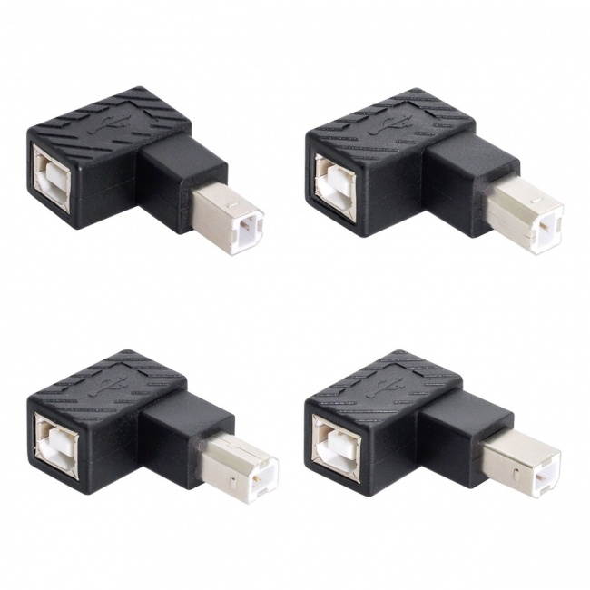 Jimier 4Pcs USB 2.0 B Type Male to Female Extension Adapter Horizontal Vertical Angled 90 Degree for Disk Scanner