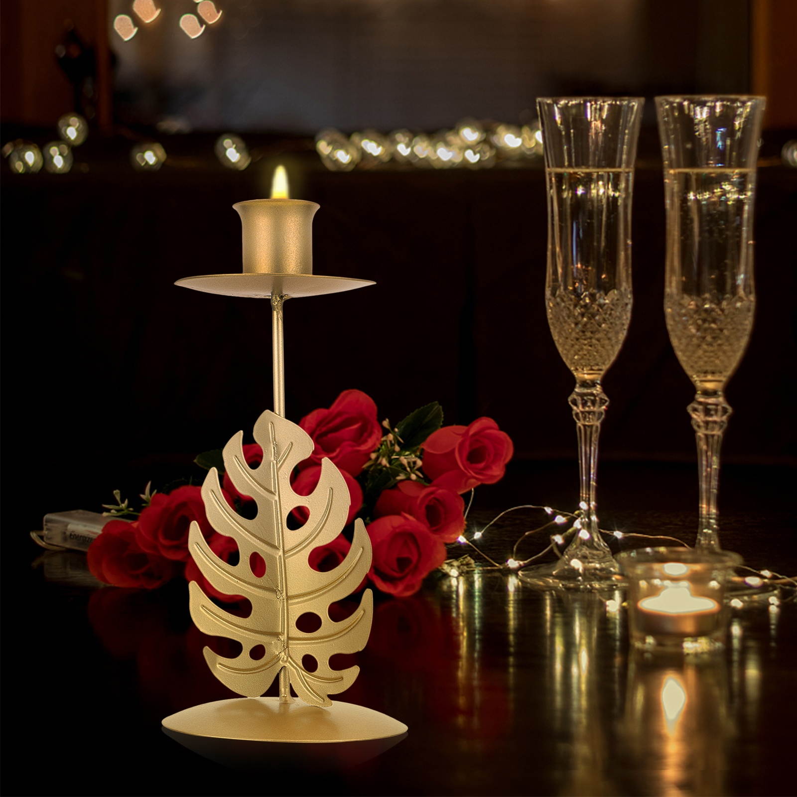 1Pc Hollowed Candle Stand Ironwork Candleholder Leaf Shaped Candleholder Romantic Candlestick for Decor Home