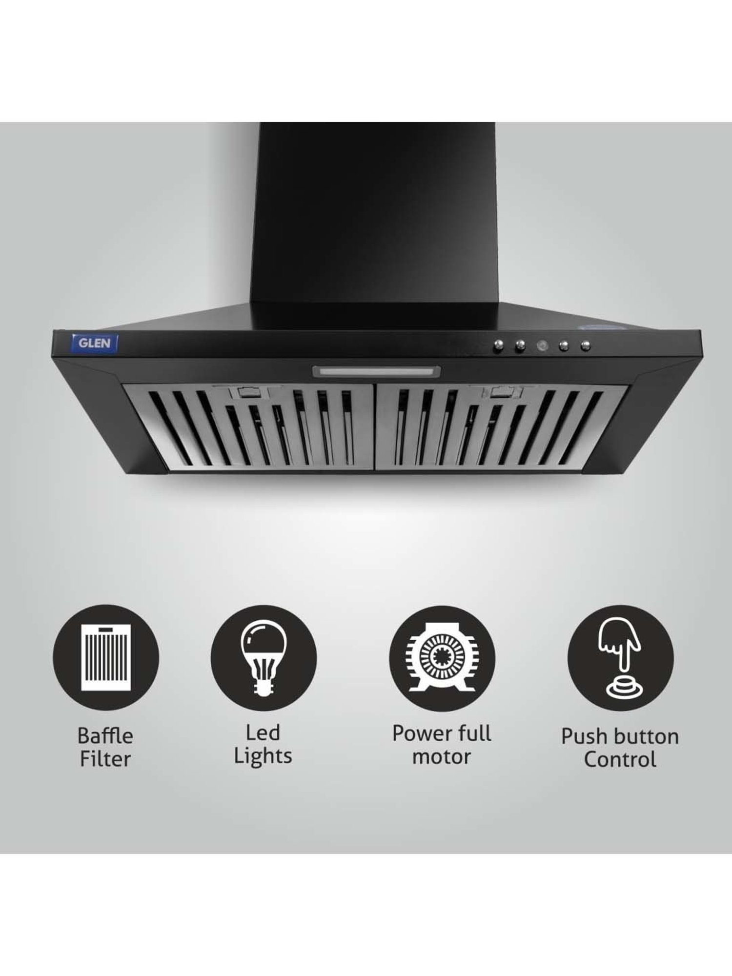 Glen CH6050INBLK60BF 1100CMH 60cm Wall Mounted Chimney (Black)