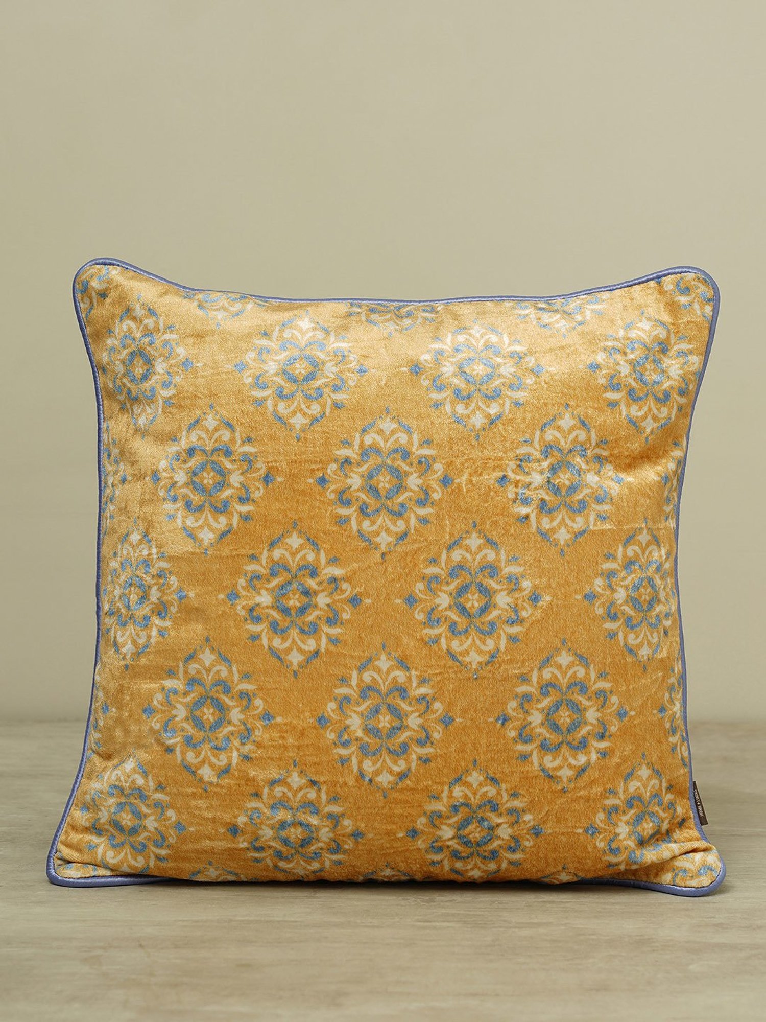 Pure Home and Living Yellow Velvet Printed Cushion Covers