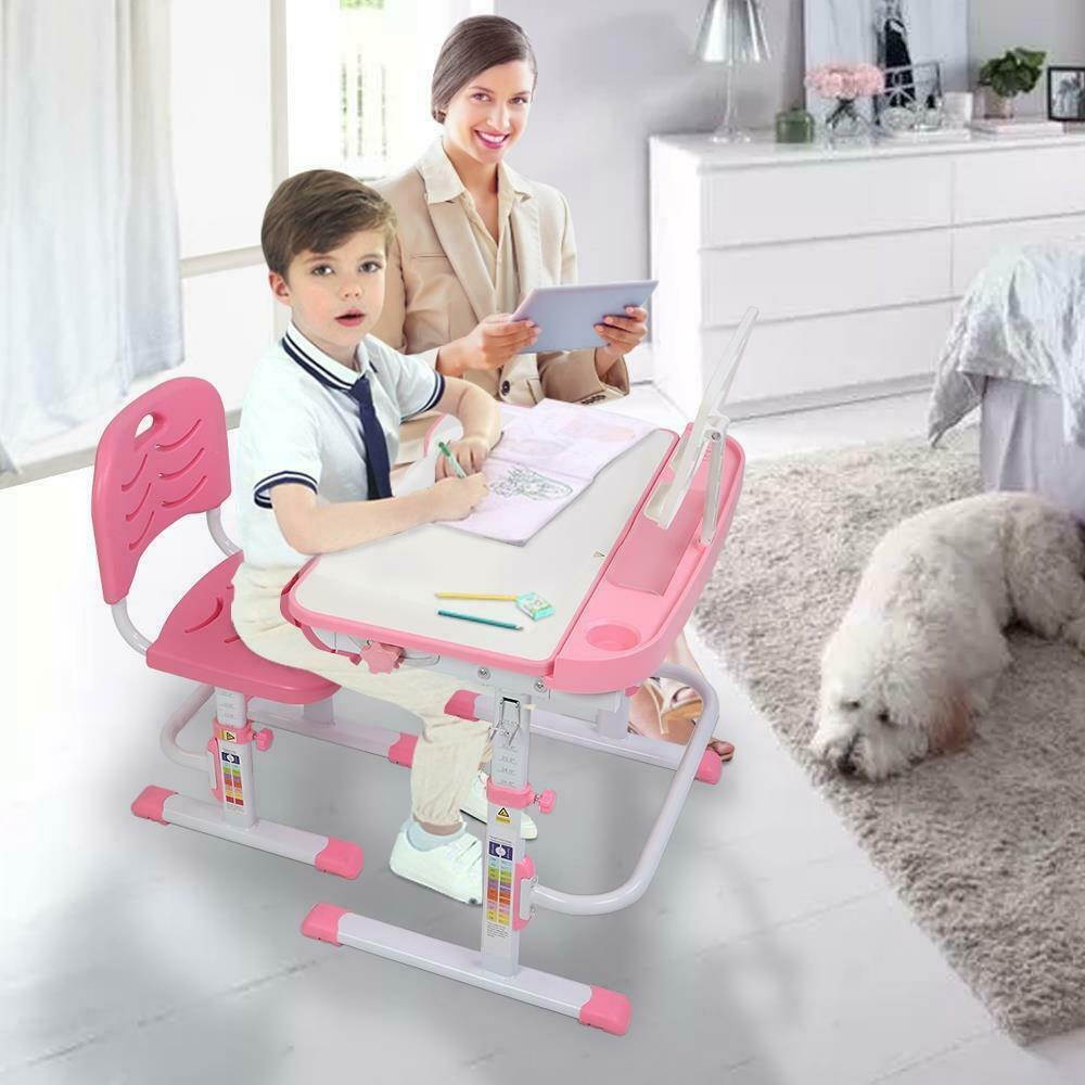 Children Desk and Chair Set Height Adjustable Kids Study Drawing Play Table Pink