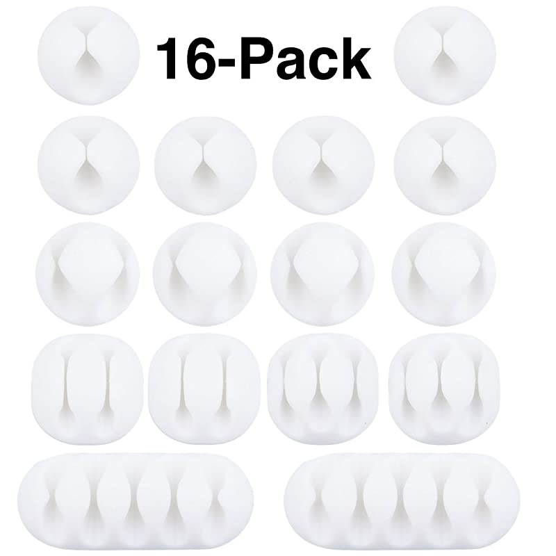 16 Pack  Multipurpose Cable Clips Holders for Organizing Cable Cords Home and Office Self Adhesive Cord Holders