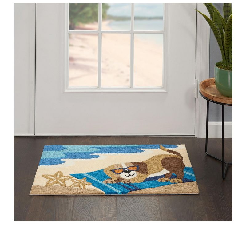 Nourison Home Trends 3698D Dog Beach Indoor Mat - Blue 1'6"X2'6"