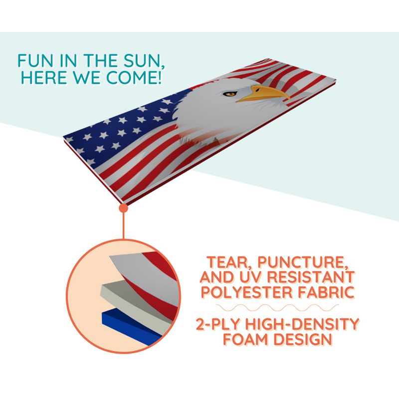 Floatation iQ Personal Floating Oasis Water Lake Swimming Pool Foam Lounger Mat Pad Raft, U.S Flag American Eagle