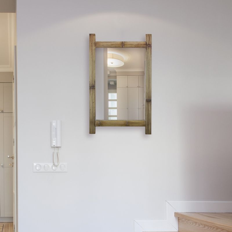 16.3" x 26" Bamboo Wood Framed Wall Vanity Mirror Brown - American Art Decor