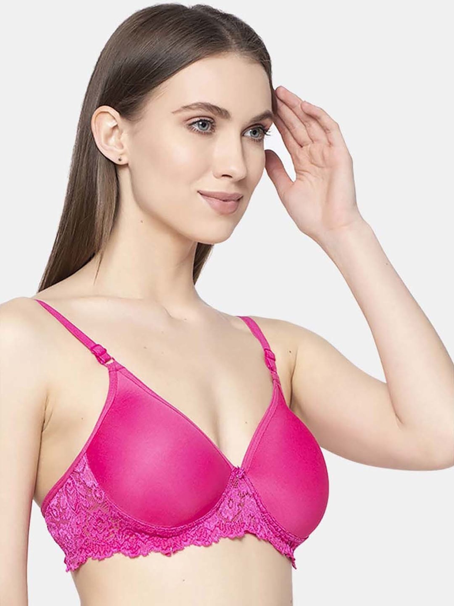 AROUSY Pink Cotton Lace Work T-Shirt Bra