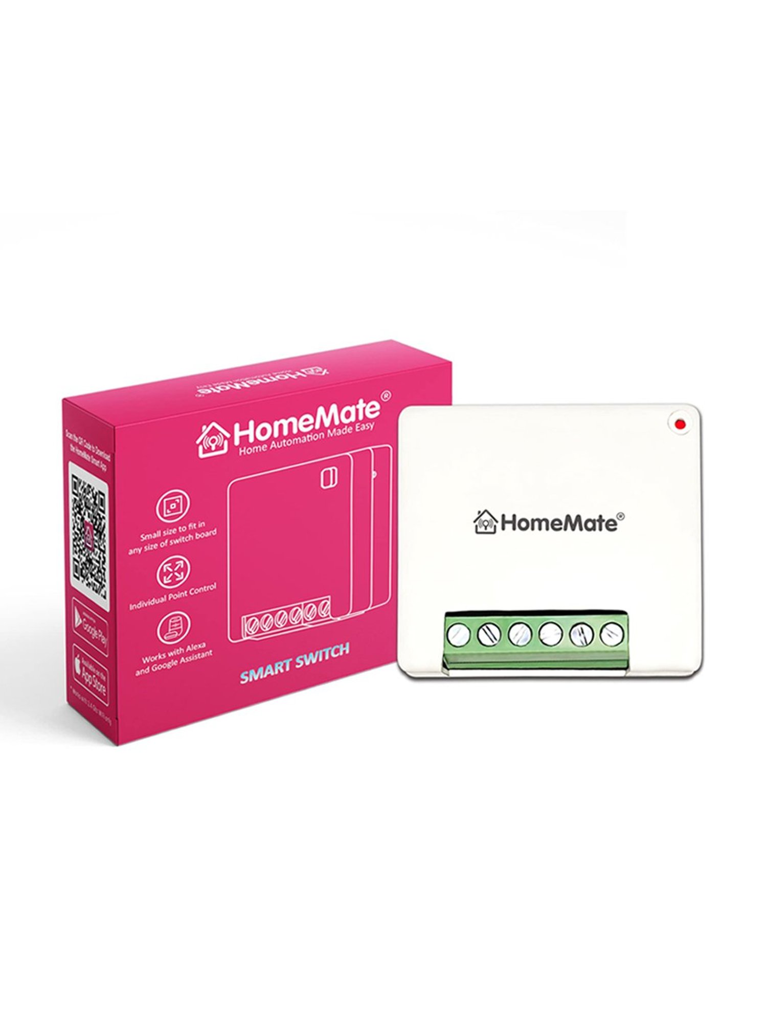 HomeMate 16A WiFi 1 Node Smart Switch, Compatible with Alexa & Google Home (White)