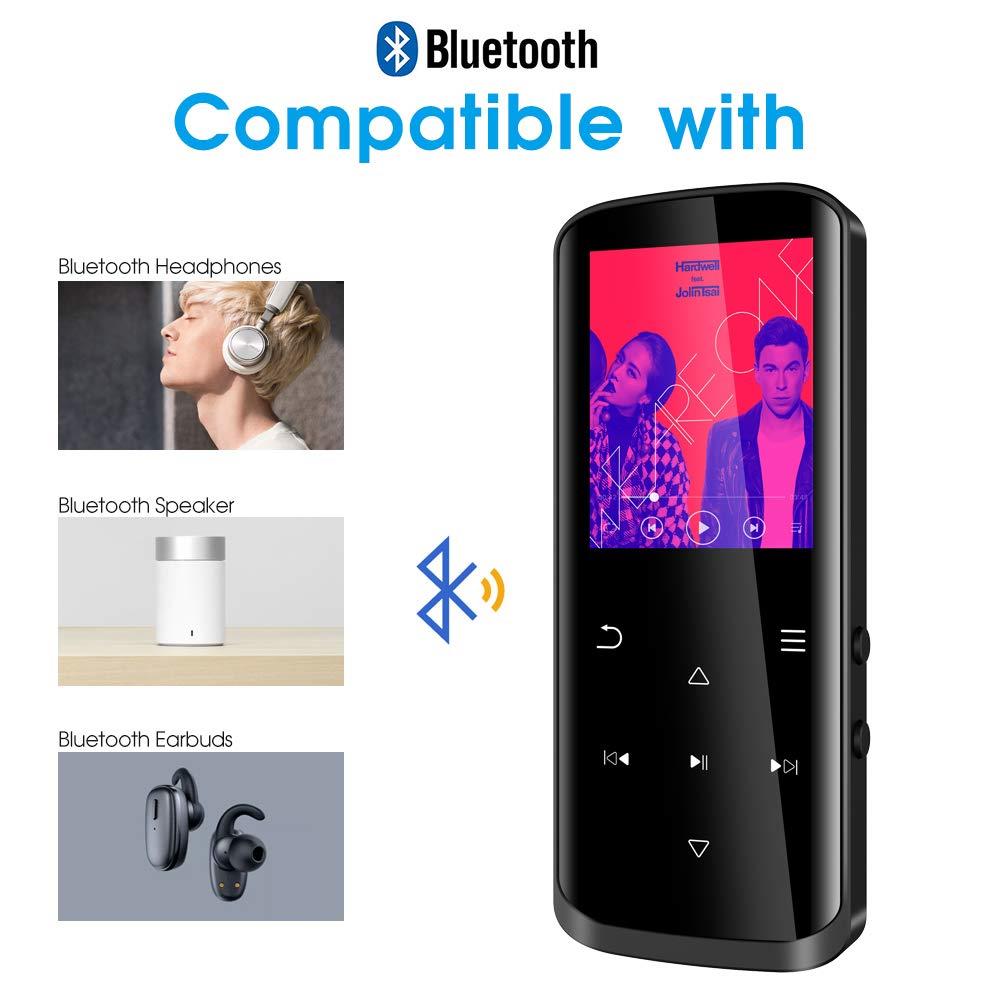 Mp3 Player,16GB Mp3 Player with Bluetooth,Built-in Speaker,Portable HiFi Lossless Sound Music Player with FM Radio Voice Recorder Touch Button with Screen Support up to 128GB(Black)