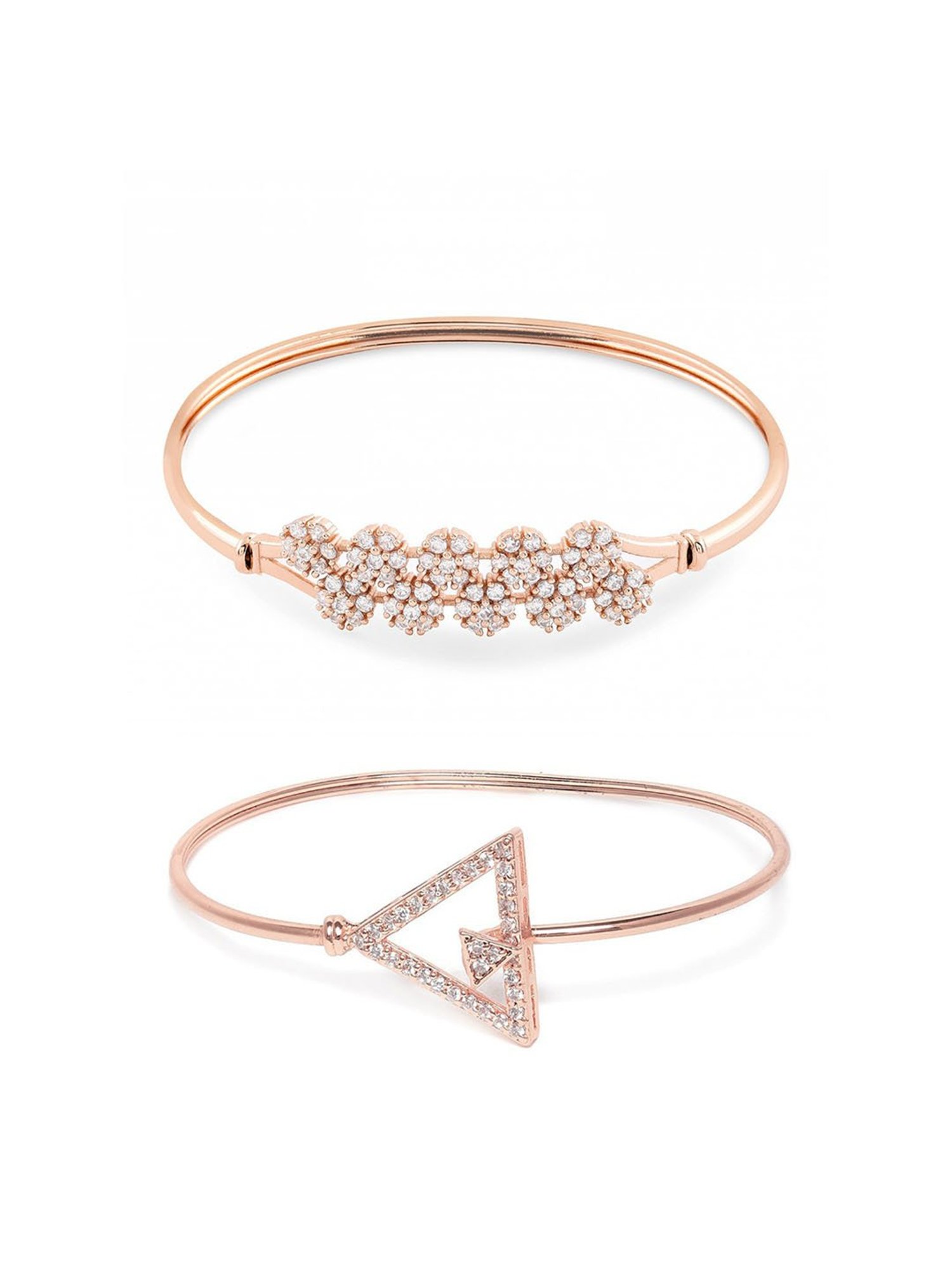 Zaveri Pearls Set of 2 Rose Gold Contemporary Cubic Zirconia Brass Kada Style Bracelet-ZPFK11104