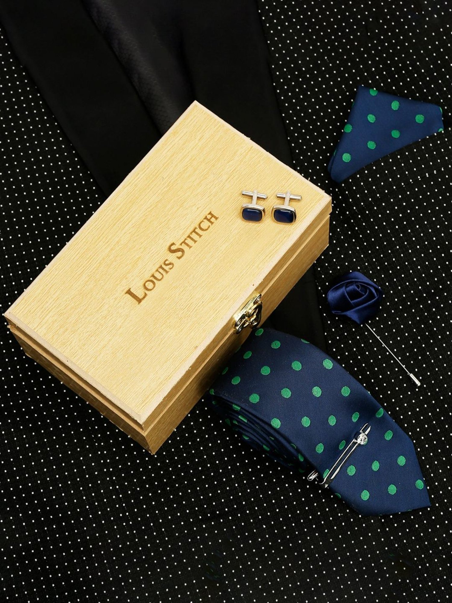 Louis Stitch Blue Embroidered Necktie Gift Set - Set of 5