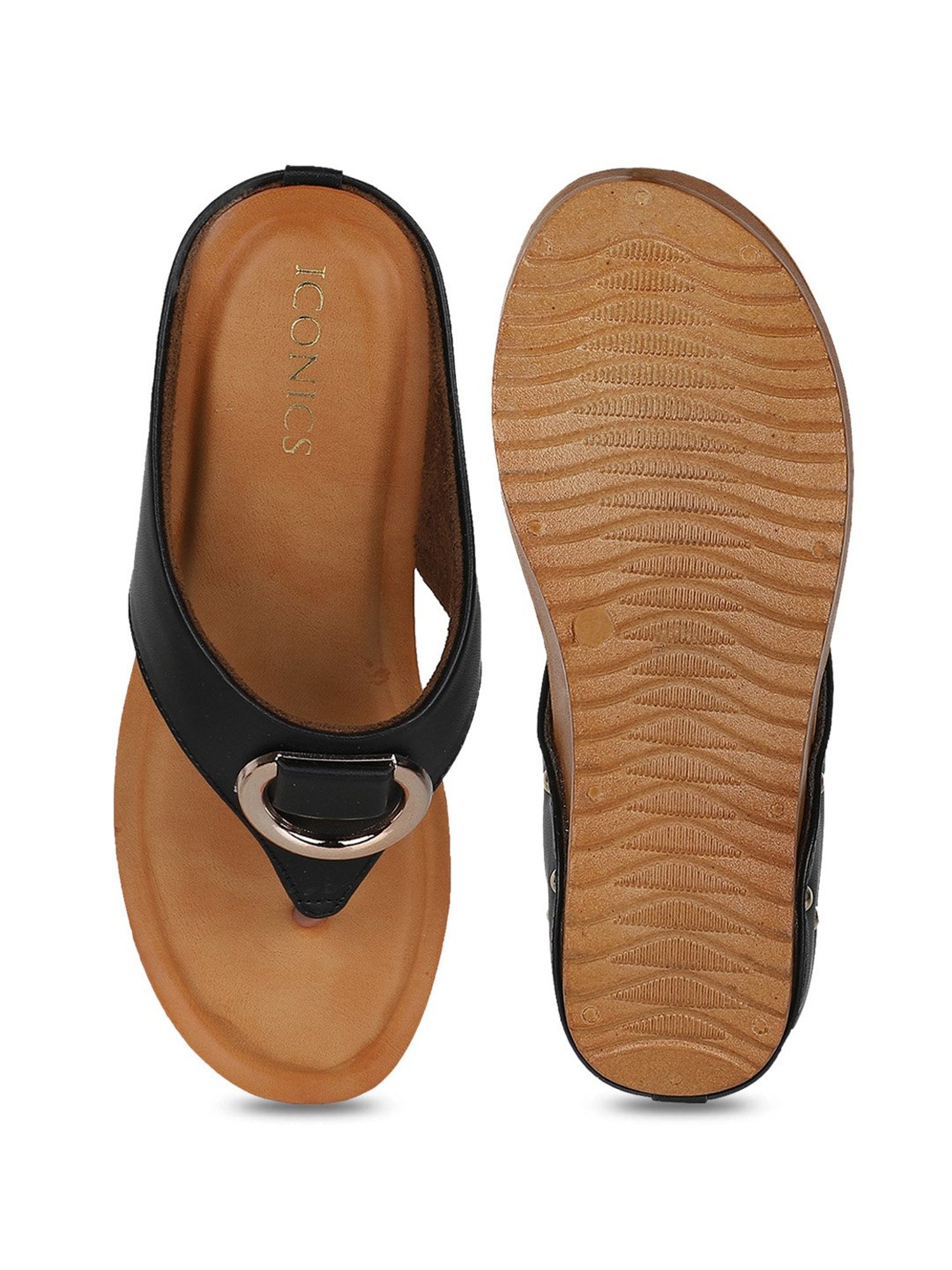 Iconics Women's Black Thong Wedges
