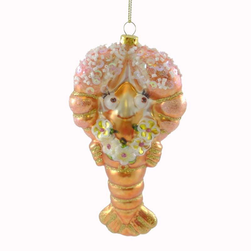 Holiday Ornament Lobster With Flower Collar Fish Sea Jim Marvin Glass  -  Tree Ornaments
