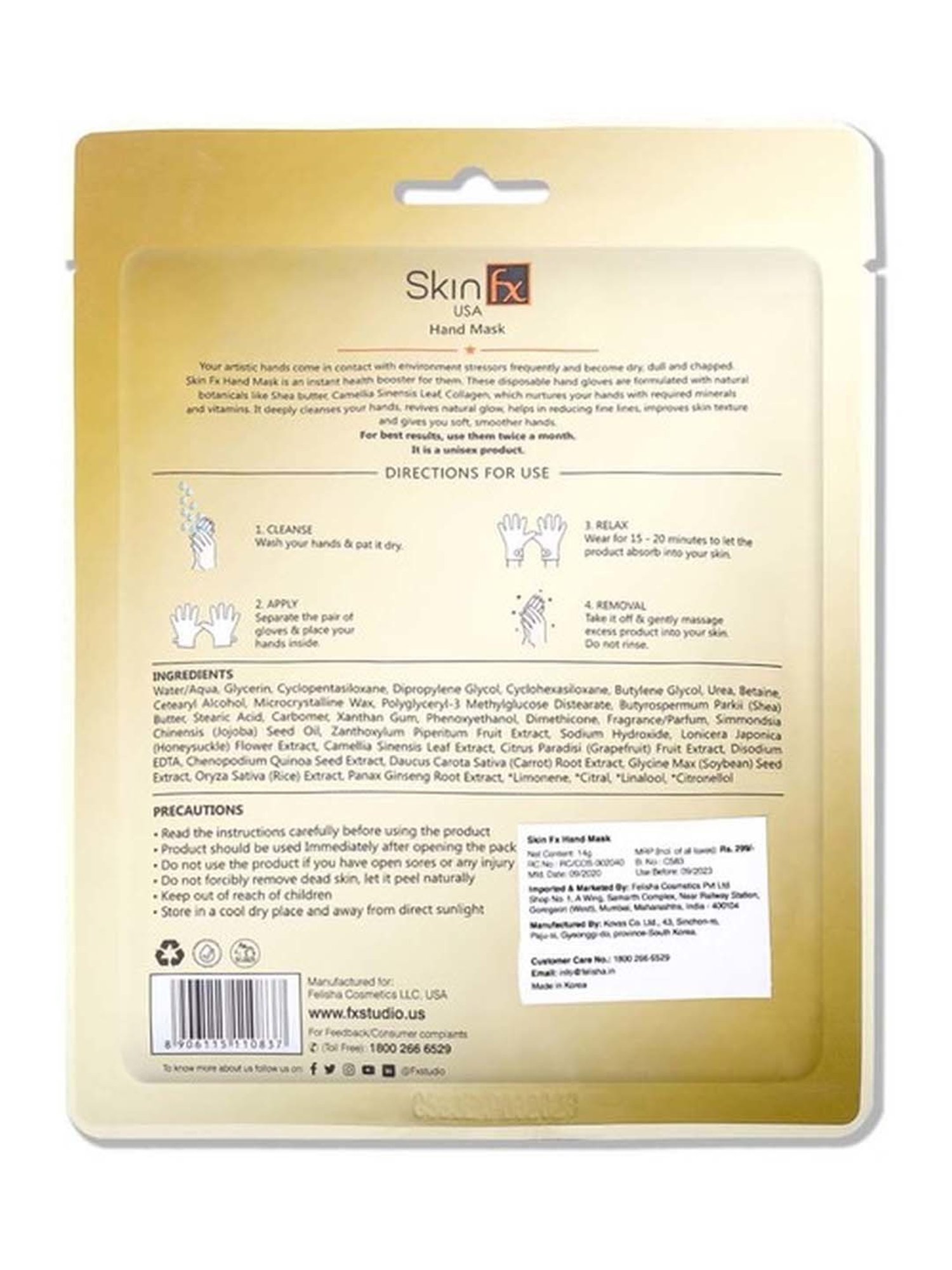 Skin Fx Nourishing Hand Mask & Purifying Men Facial Serum Mask - Pack of 2