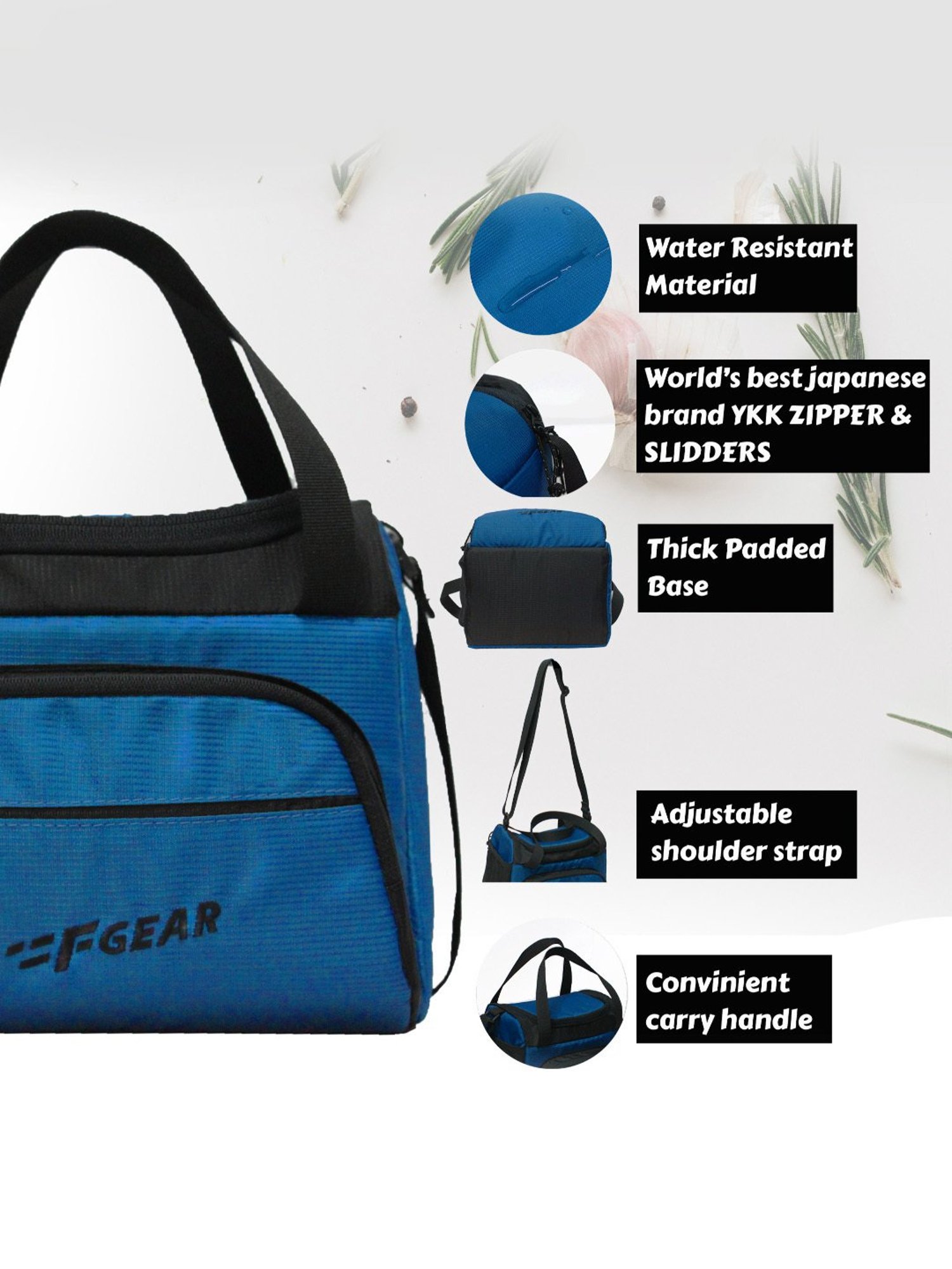 F Gear Yolo Aqua Blue & Black Medium Lunch Bag