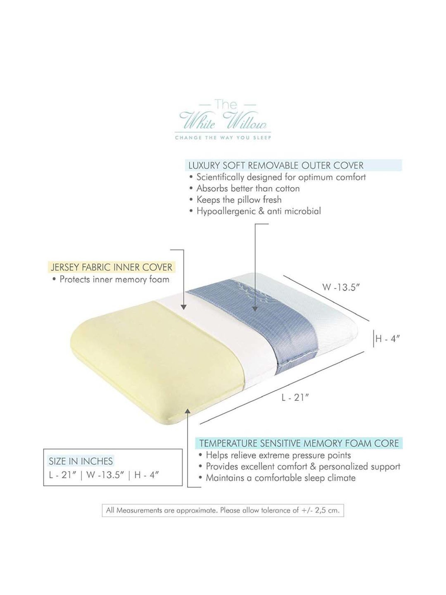 The White Willow White Regular Kids Pillow - Set of 1