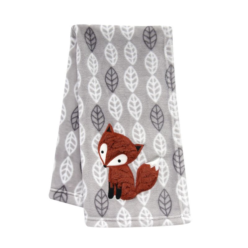 Lambs & Ivy Into the Woods Gray/White/Orange Leaf Fox Baby Blanket