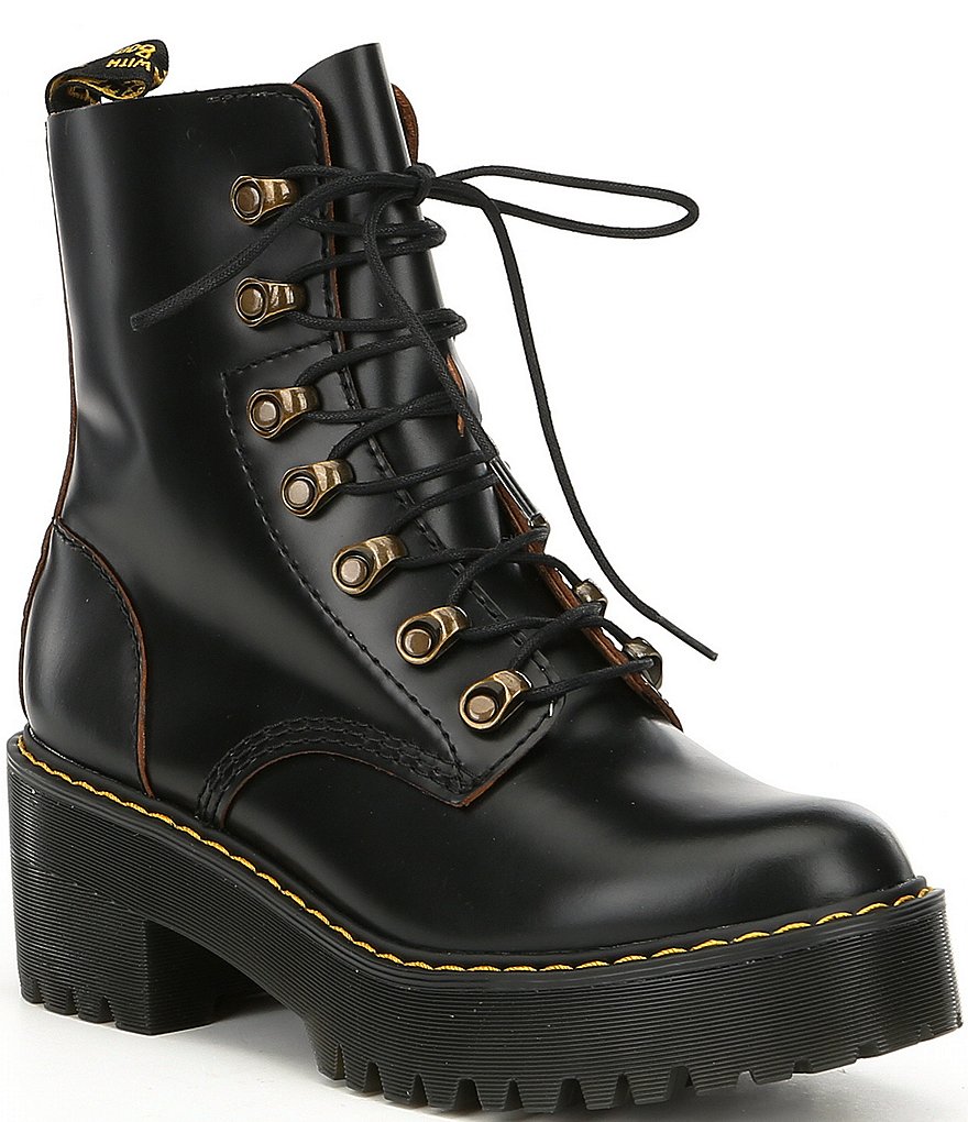 Dr. Martens Leona Smooth Leather Lug Sole Combat Boots