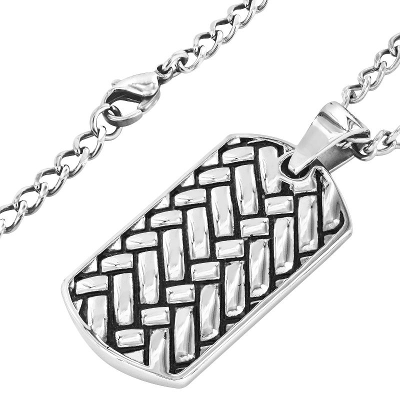 Crucible Men's Stainless Steel Woven Design Dog Tag Pendant