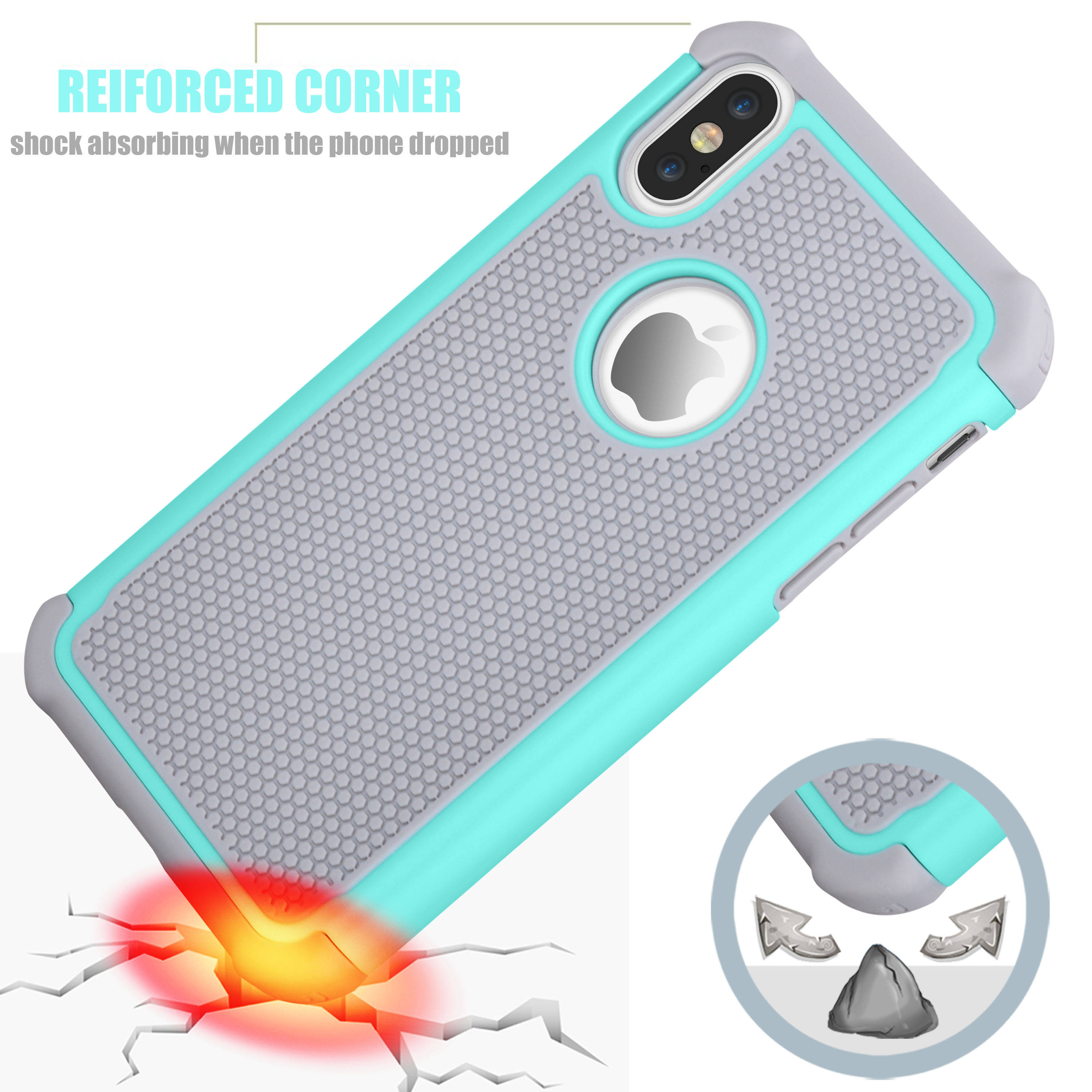 iPhone X Case, iPhone X Cute Case, Tekcoo [Tmajor] Shock Absorbing [Turquoise] Rubber Silicone & Plastic Scratch Resistant Bumper Grip Rugged Hard Cases Cover for Apple iPhone X (5.8 inch)