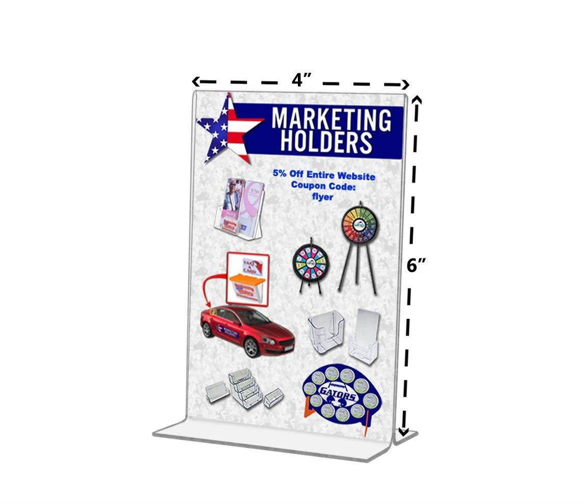 Marketing Holders Clear Acrylic 5&rdquo;W x 3&rdquo;H Bottom Loading, Double-sided Table Sign Holder for Restaurants, Retail Stores and Offices (2, 4" W x 6" H)