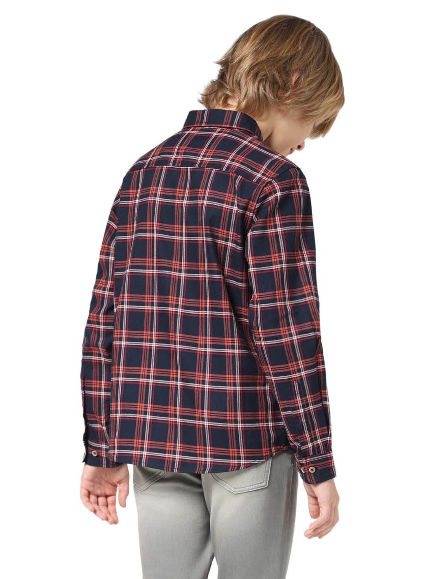 Jack & Jones Junior Rio Red Cotton Chequered Full Sleeves Shirt