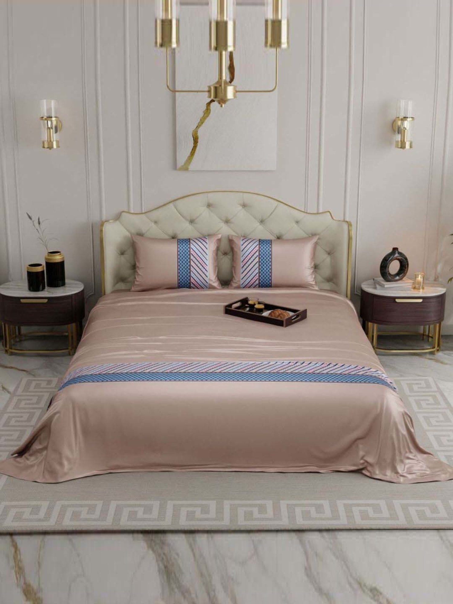 Stoa Paris Black Polyester 300 TC Chateau Charisma Double Bed Sheet With 2 Pillow Covers