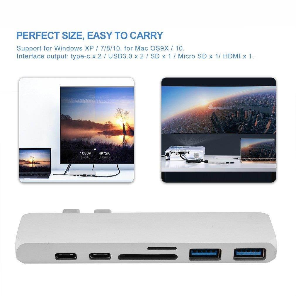 Multifunctional USB Hub Dual Type-C Multiports Card Reader Adapter 4K HDMI