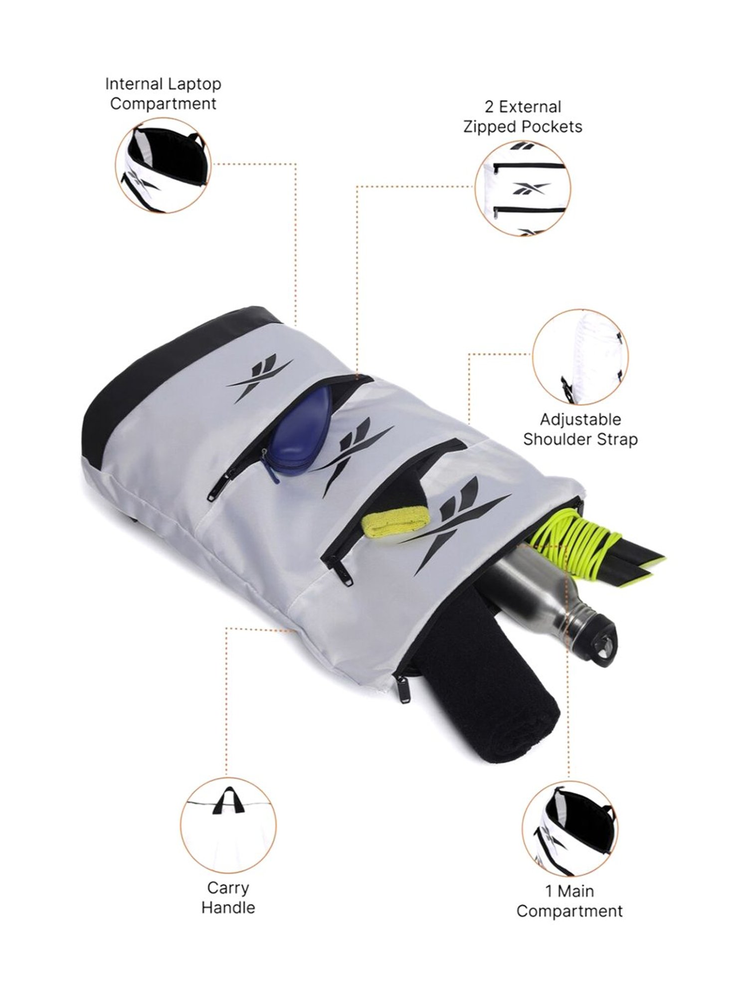 Reebok White Rucksacks - 7 Ltrs