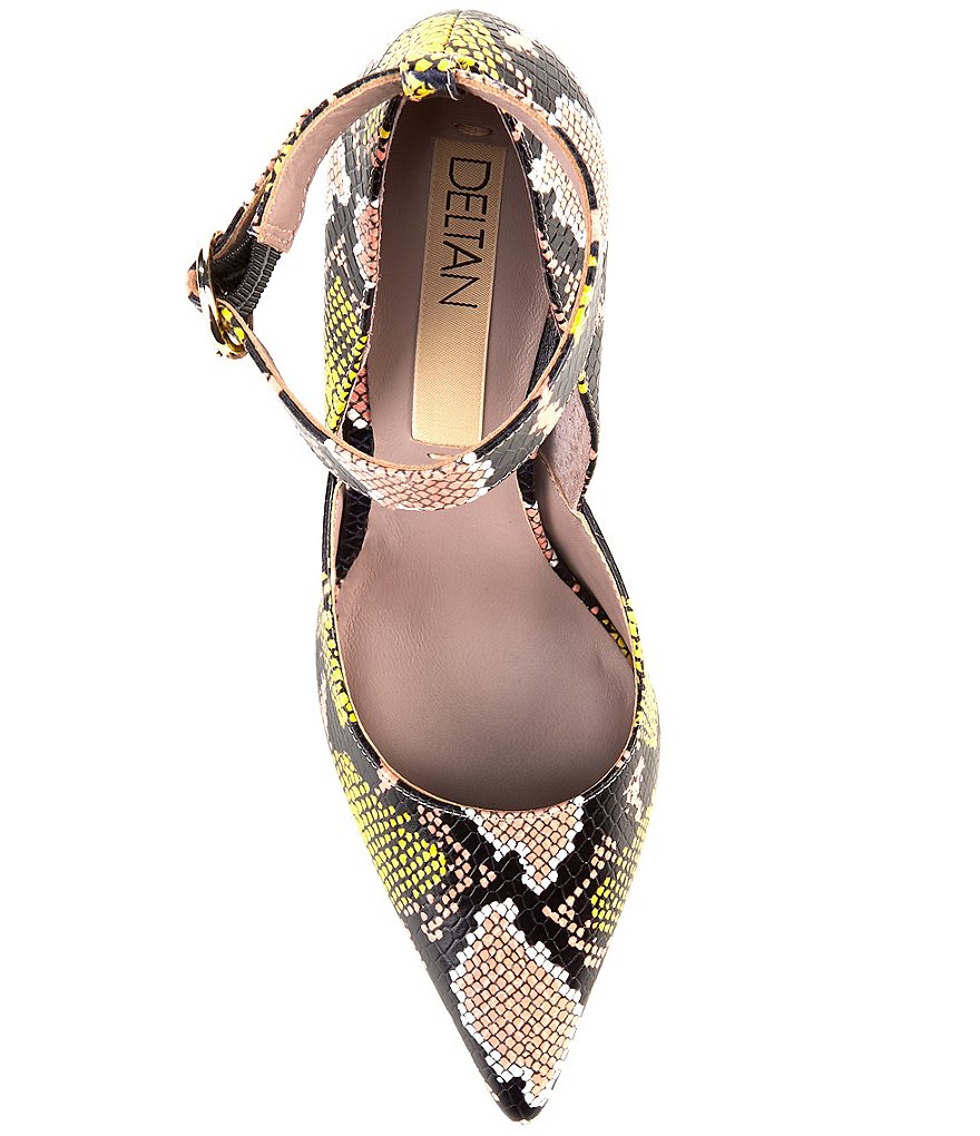 Deltan Jami Snake Print Ankle Strap Pumps