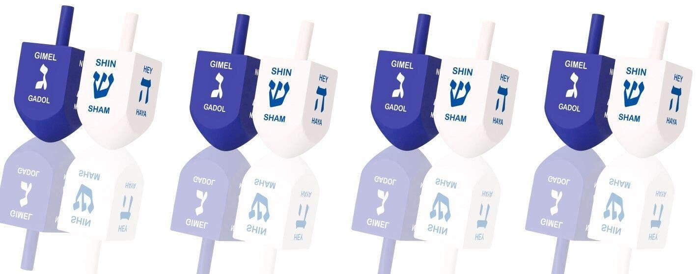Zion Judaica Blue & White Natural Wood Dreidels with English Translation & Transliteration - 100 Pack