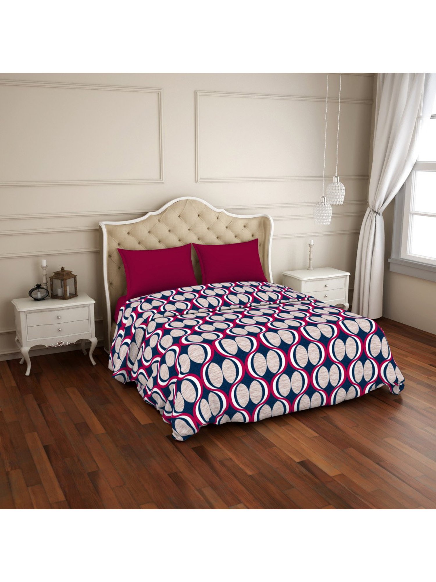 Welspun Navy & Maroon Microfibre 120 GSM Double Quilt Set (1 Quilt & 2 Pillow Covers)