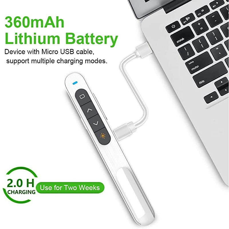 330FT  N76 Green Presentation Remote Rechargeable Wireless Presenter Remote with Green Light Presentation Pointer Slide Advancer Support HyperlinkVolumeKeyCustomized