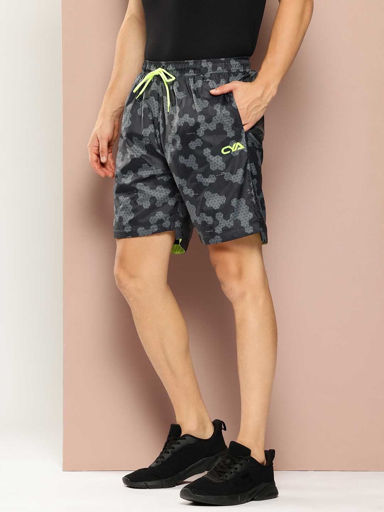 Club York Dark Grey Regular Fit Printed Sports Shorts