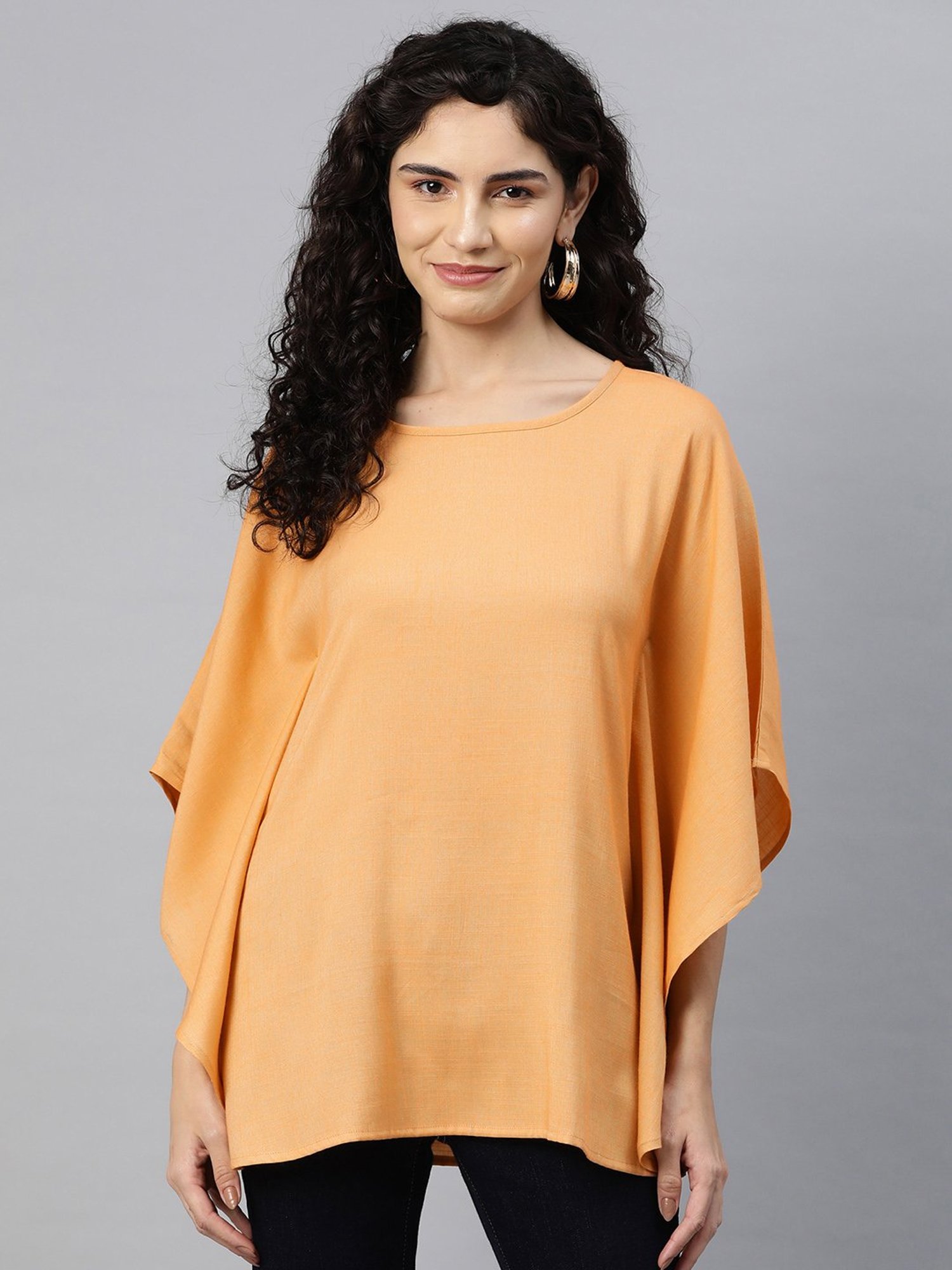 Cottinfab Light Orange Cotton Regular Fit Kaftan Top