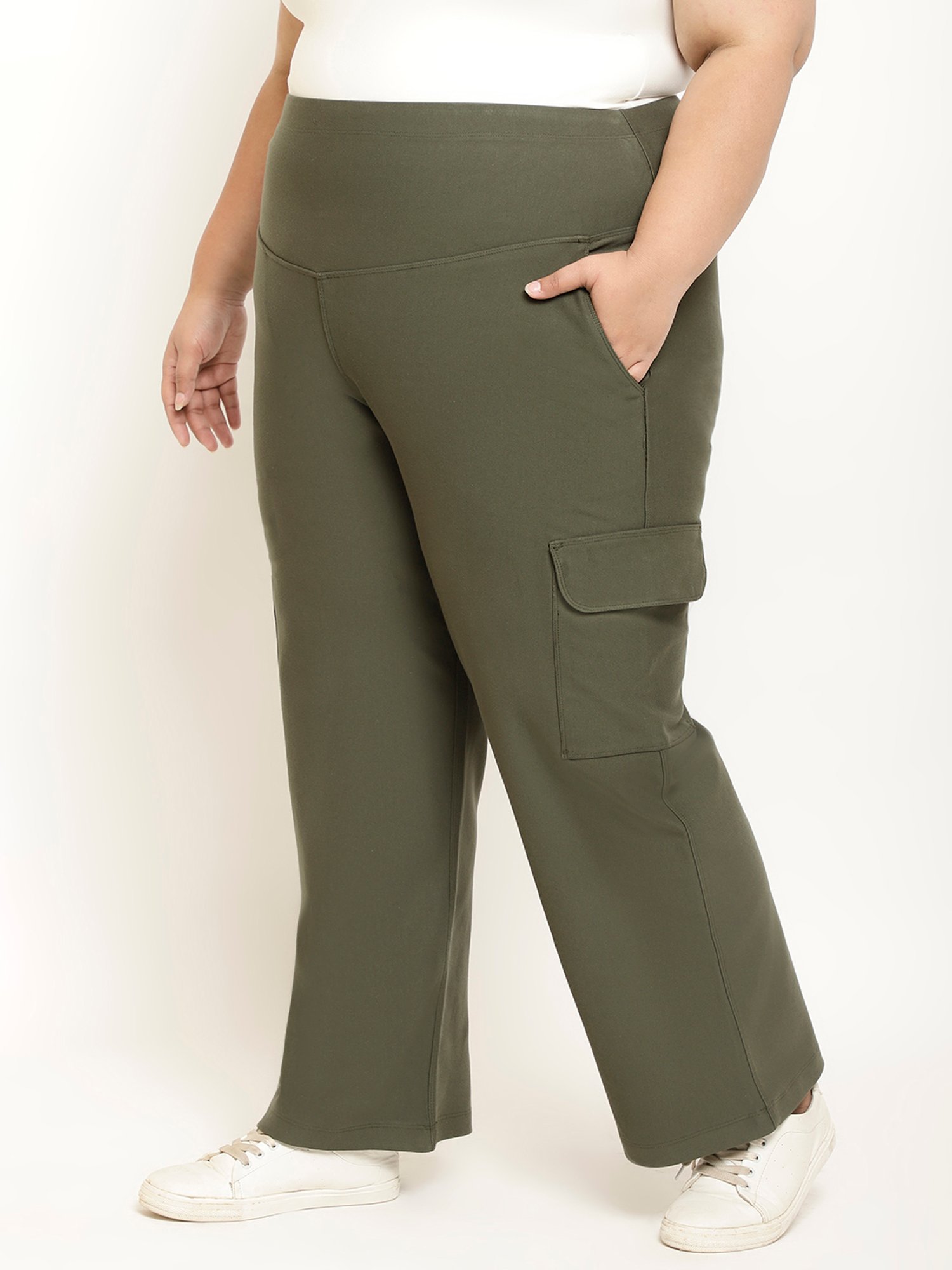Amydus Olive Regular Fit High Rise Cargo Pants