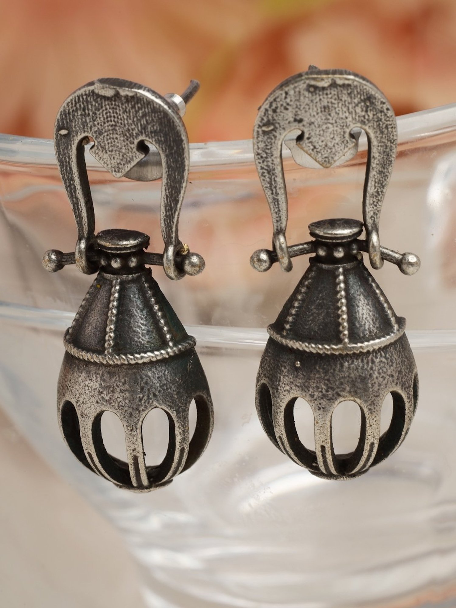 Moedbuille Handcrafted Filigree Design Oxidized Silver-Plated Antique Tribal Drop Earrings