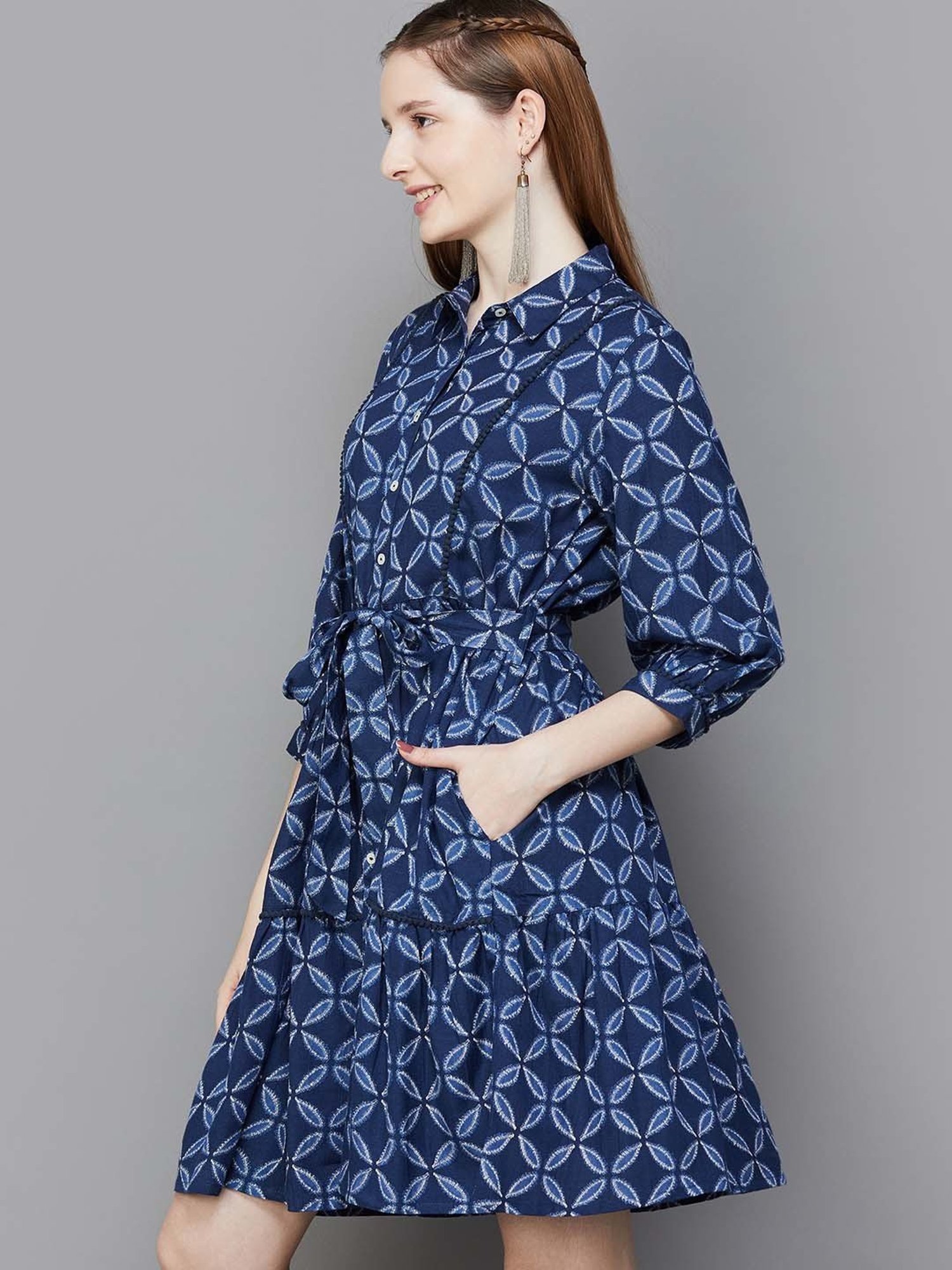 Colour Me by Melange Blue Printed Shirt Dress