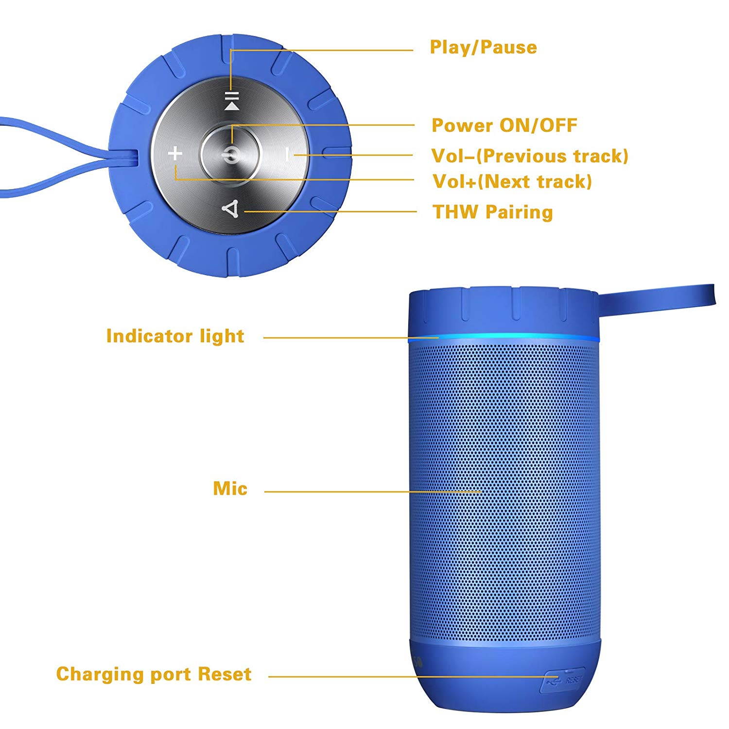 Waterproof Bluetooth Speakers, Outdoor Wireless Portable Speaker with microphone, 36 Hours Playtime, Superior Sound for Car, Camping, Beach, Sports, Pool Party, Shower