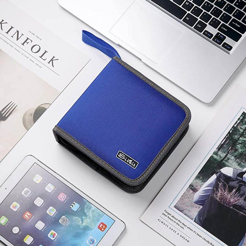 CD DVD Case, 36 Capacity CD DVD VCD Disc Case Wallet Holder Binder Bag Storage for Car Home Travel (Blue)